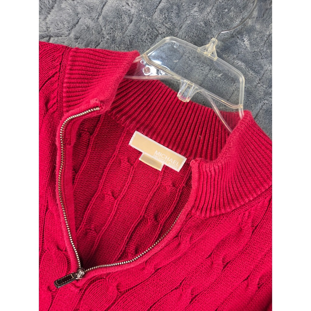 Michael Kors Mens XXL Red Cable Knit Quarter Zip Mock Neck Pullover Sweater
